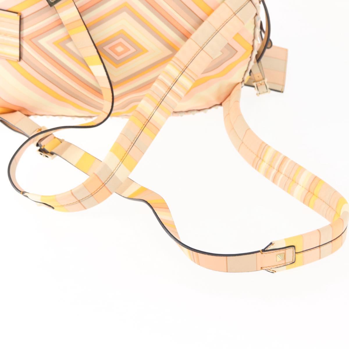 VALENTINO Studs Backpack Nylon Leather Beige Orange Auth BA6887