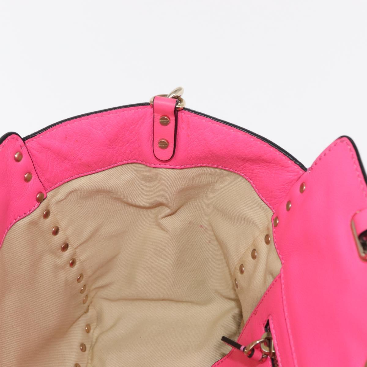 VALENTINO Studs Tote Bag Leather 2way Pink Auth BA6888