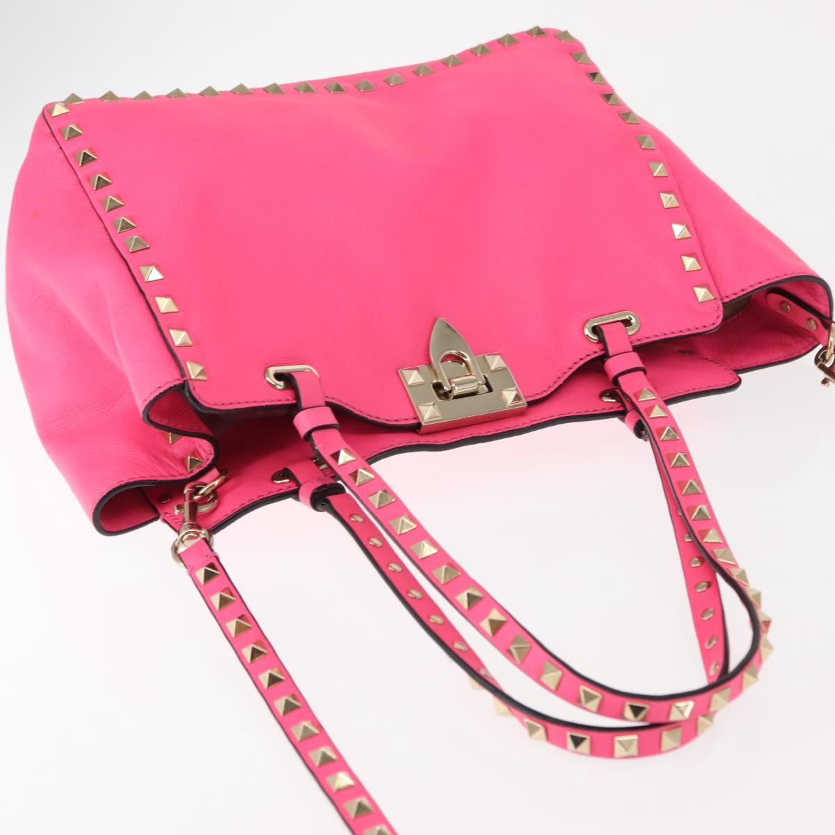 VALENTINO Studs Tote Bag Leather 2way Pink Auth BA6888
