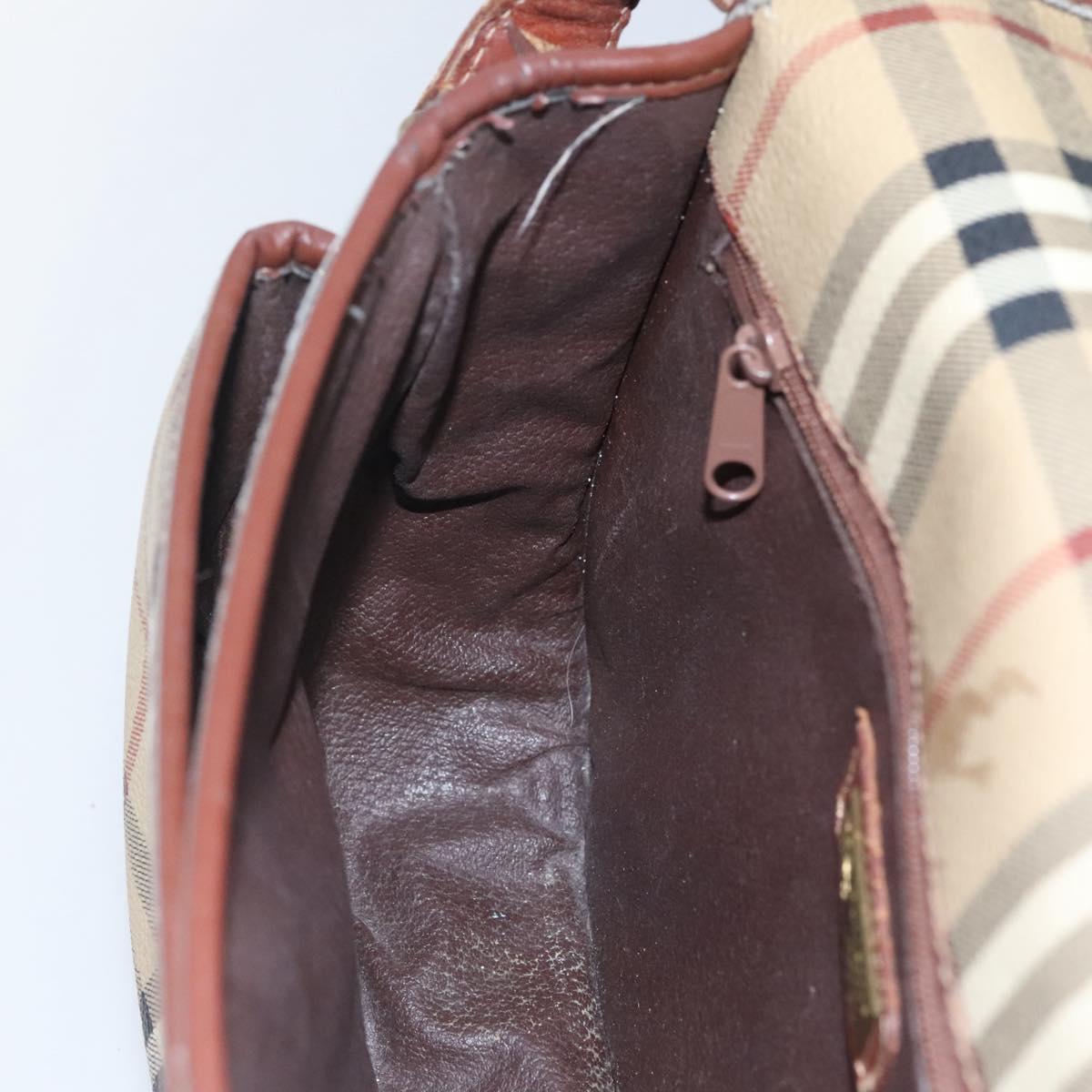 Burberrys Nova Check Shoulder Bag PVC Beige Brown gold Auth BA689