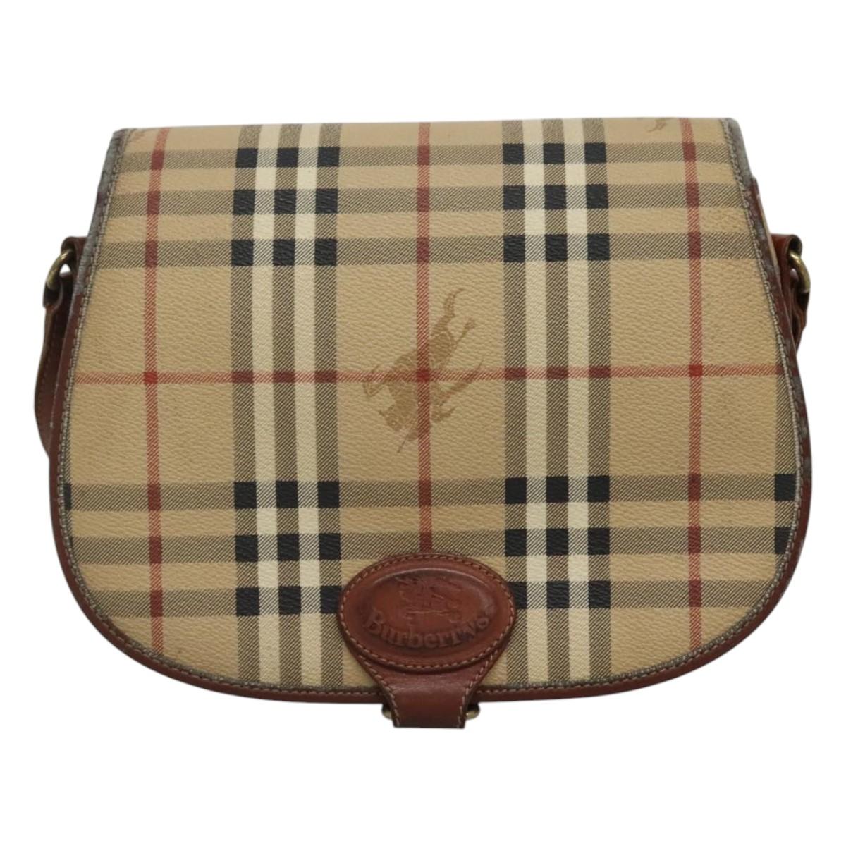 Burberrys Nova Check Shoulder Bag PVC Beige Brown gold Auth BA689