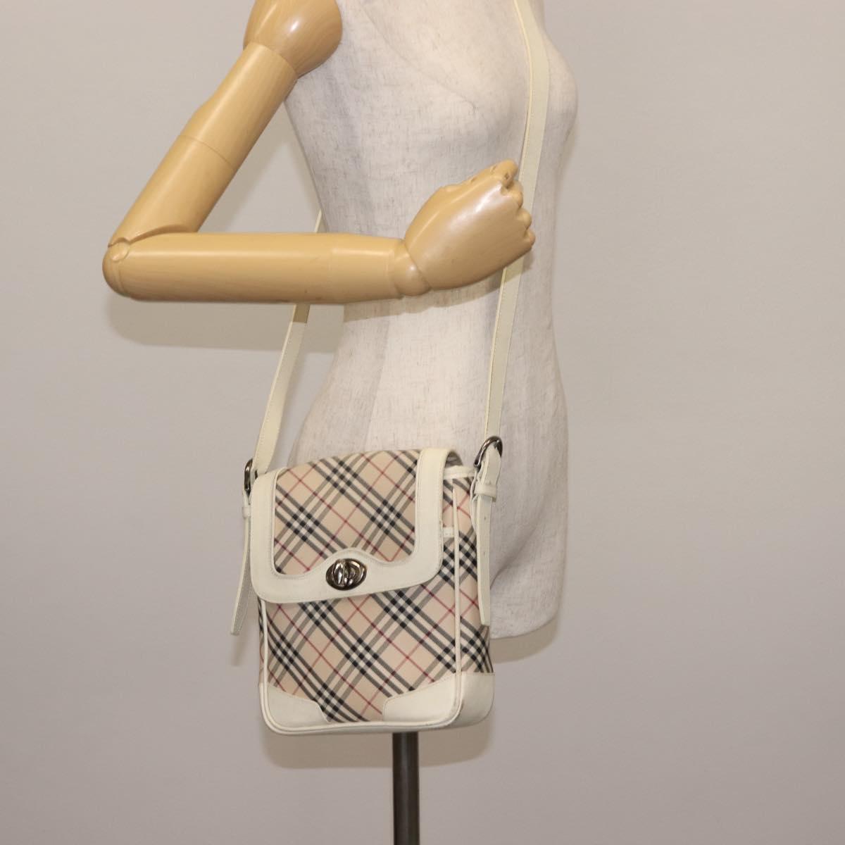 BURBERRY Nova Check Shoulder Bag Canvas Beige White Auth BA6890