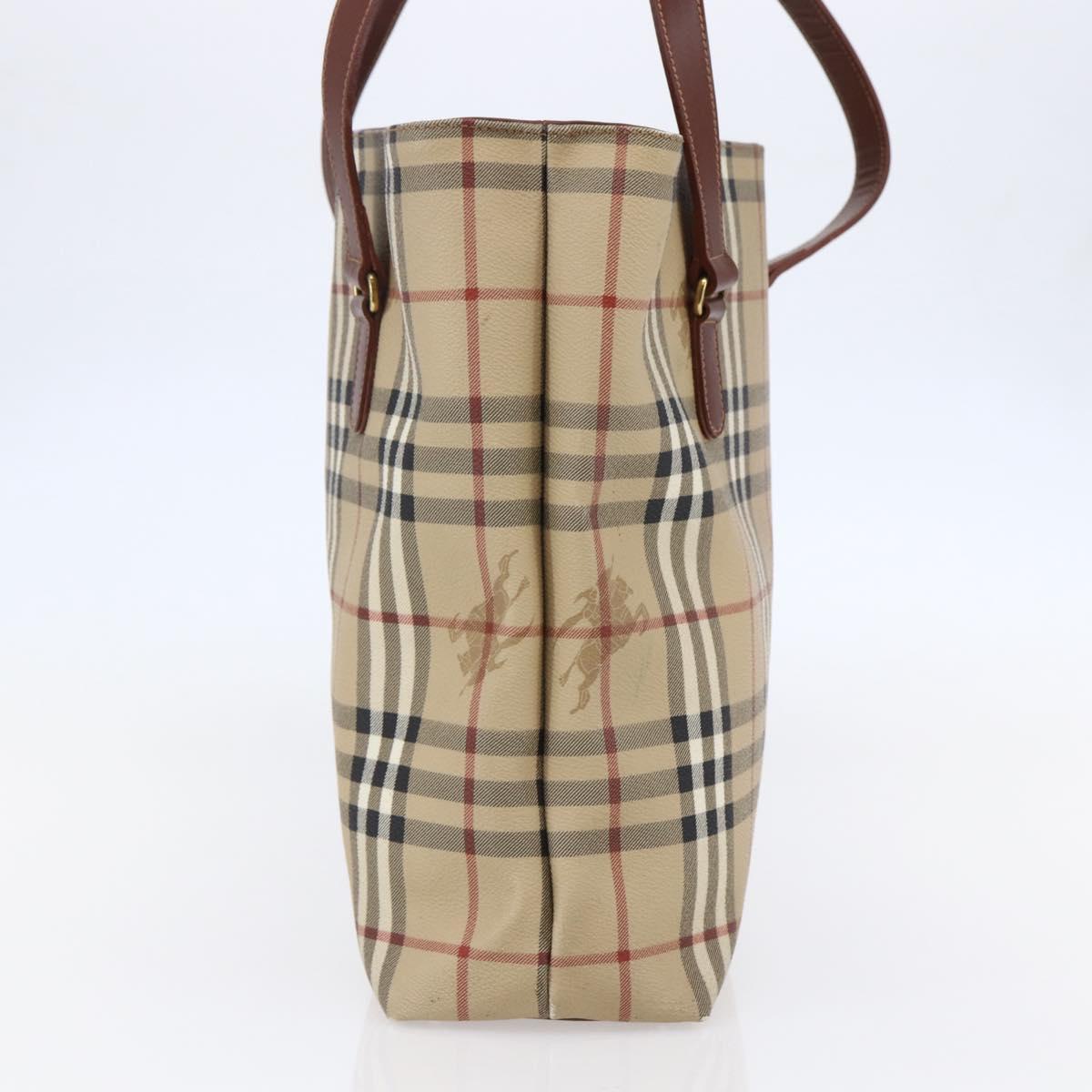 BURBERRY Nova Check Tote Bag PVC Leather Brown Beige Auth BA6892