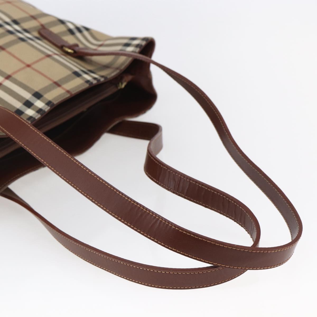 BURBERRY Nova Check Tote Bag PVC Leather Brown Beige Auth BA6892