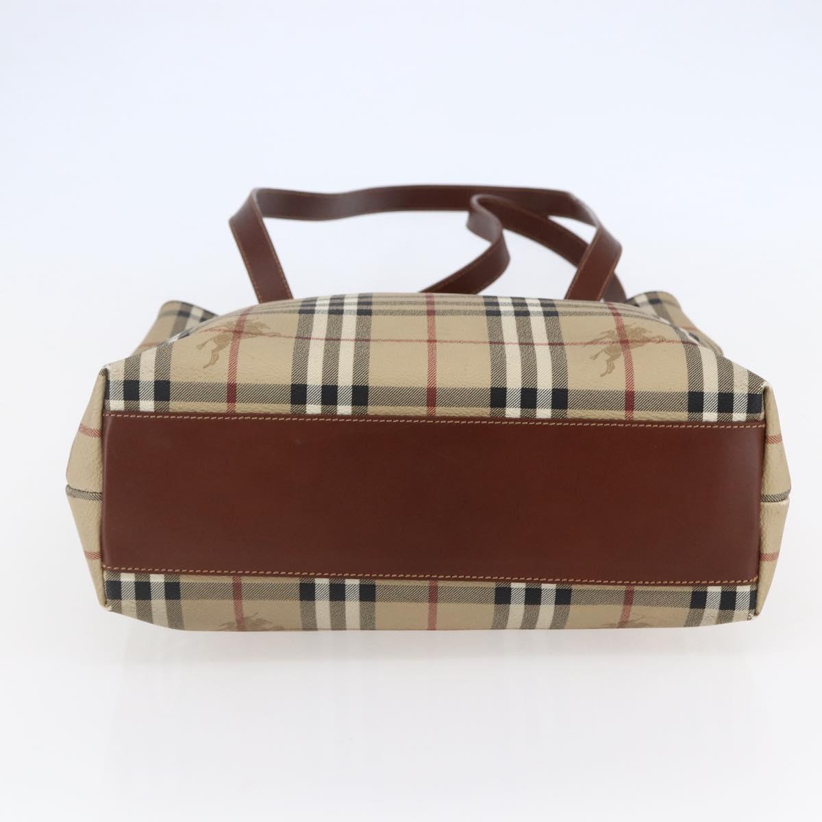 BURBERRY Nova Check Tote Bag PVC Leather Brown Beige Auth BA6892