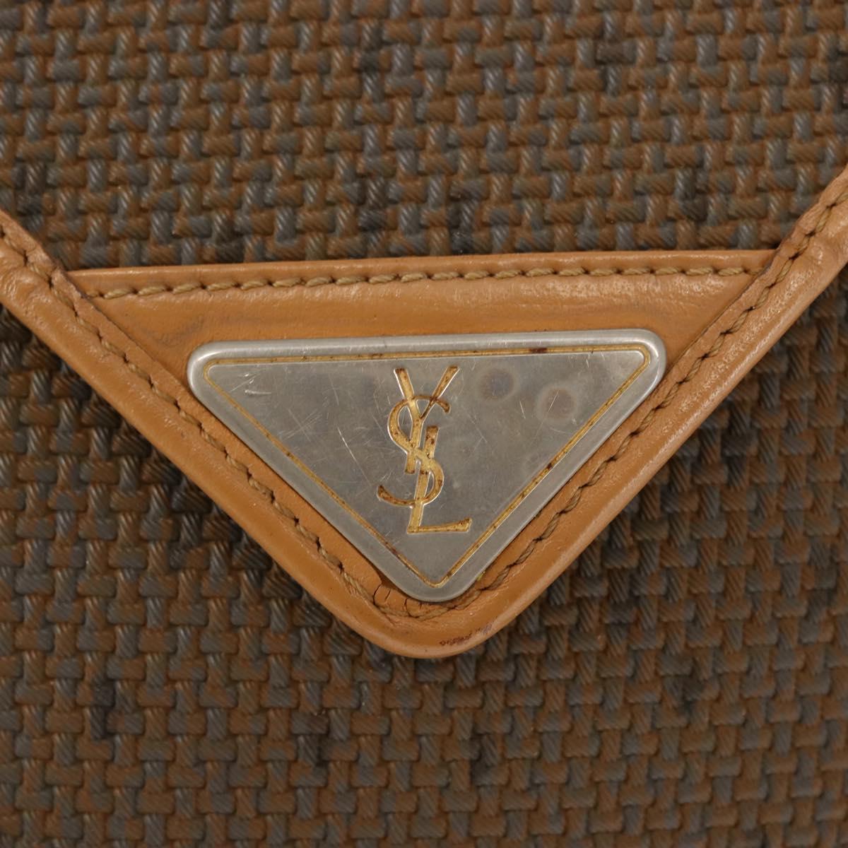 SAINT LAURENT Shoulder Bag PVC Leather Beige Auth BA6893