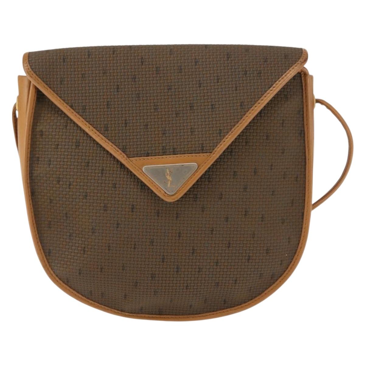 SAINT LAURENT Shoulder Bag PVC Leather Beige Auth BA6893