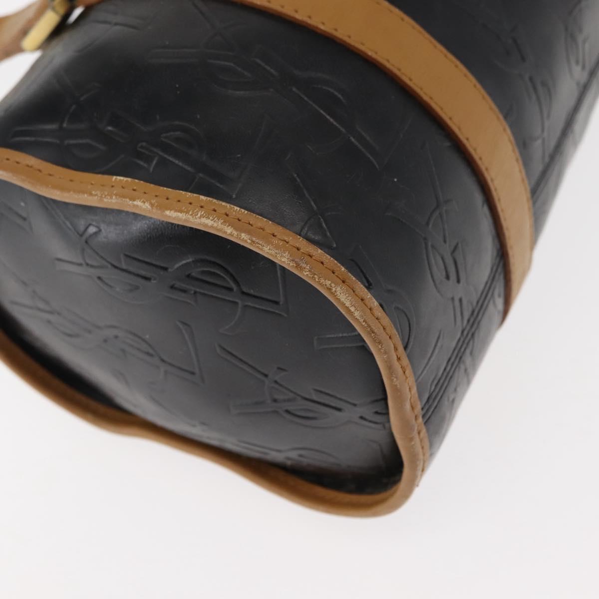 SAINT LAURENT Hand Bag Leather Black Auth BA6894