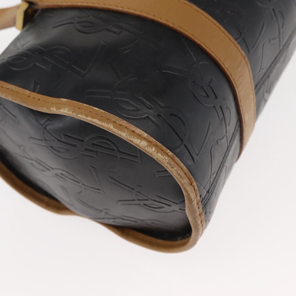 SAINT LAURENT Hand Bag Leather Black Auth BA6894