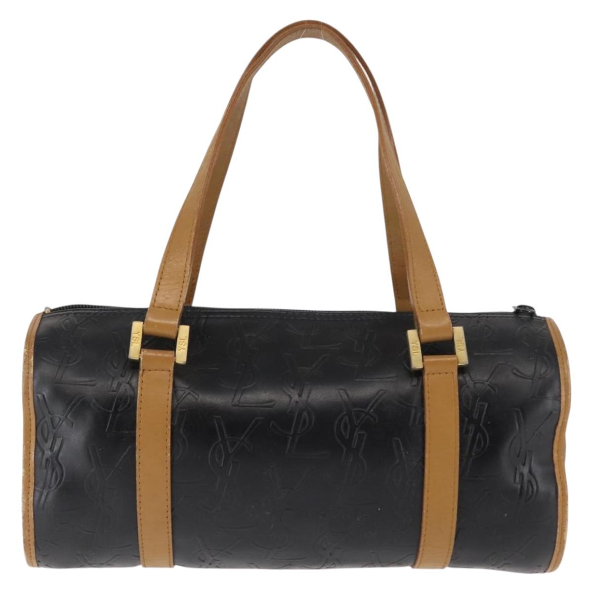 SAINT LAURENT Hand Bag Leather Black Auth BA6894