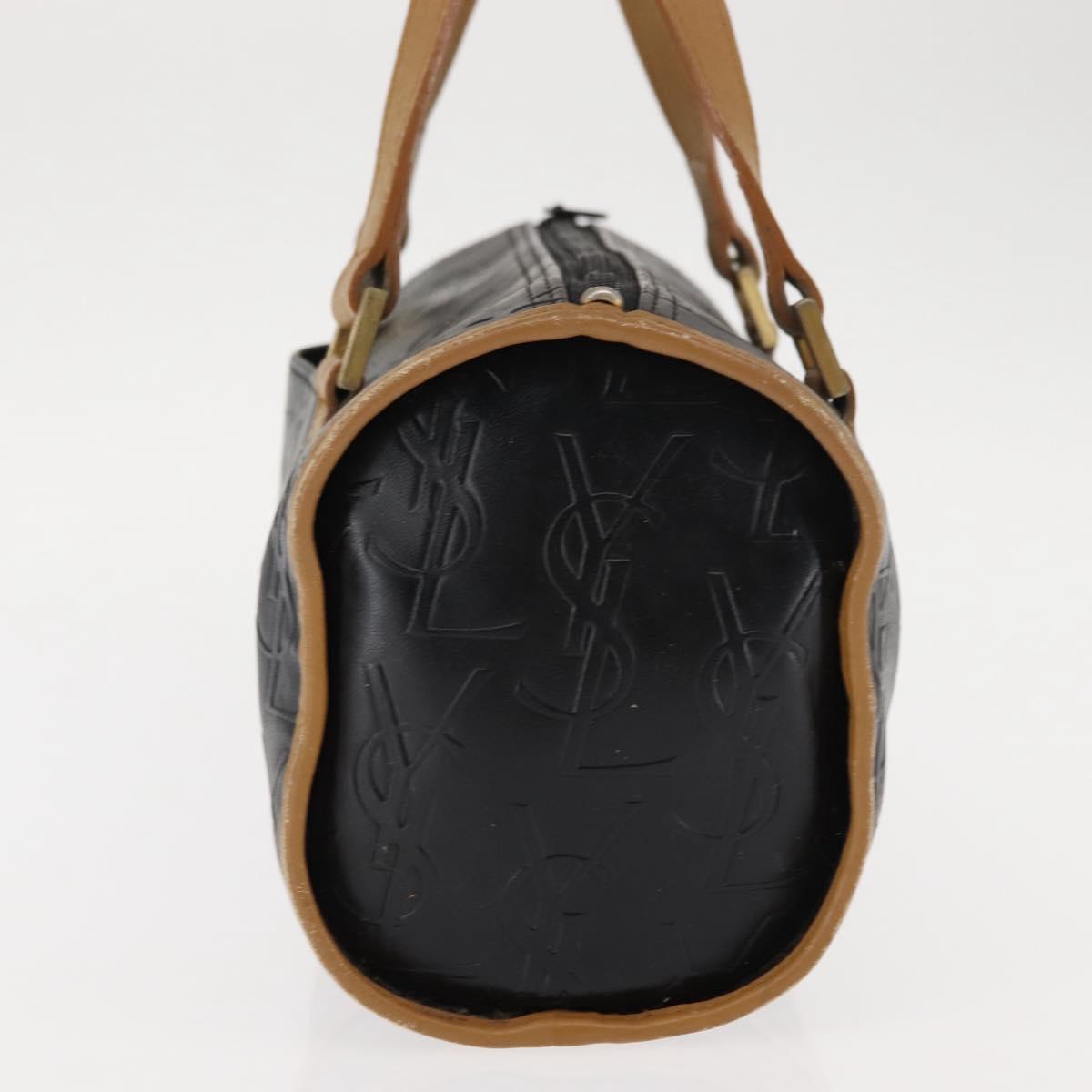 SAINT LAURENT Hand Bag Leather Black Auth BA6894