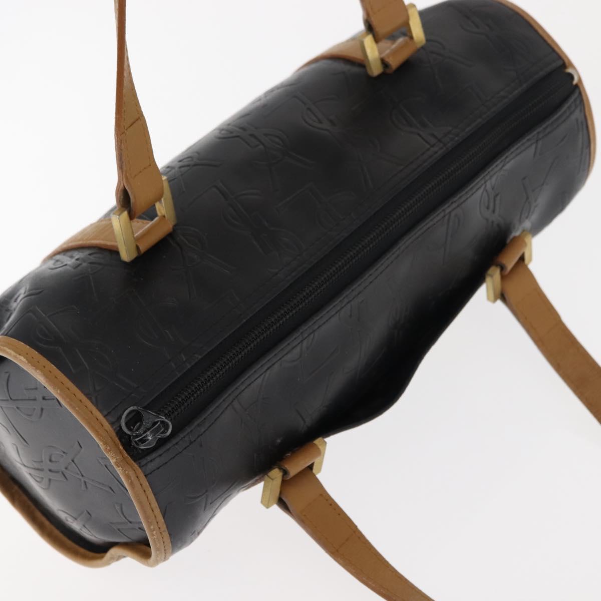 SAINT LAURENT Hand Bag Leather Black Auth BA6894
