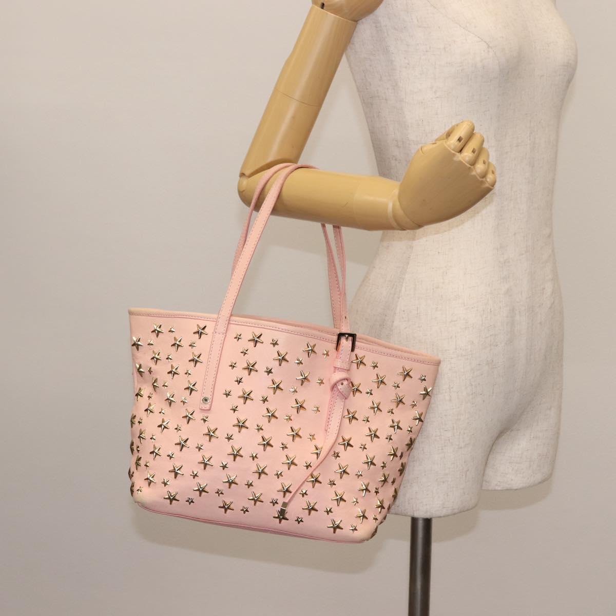 Jimmy Choo Studs Tote Bag Leather Pink Auth BA6901