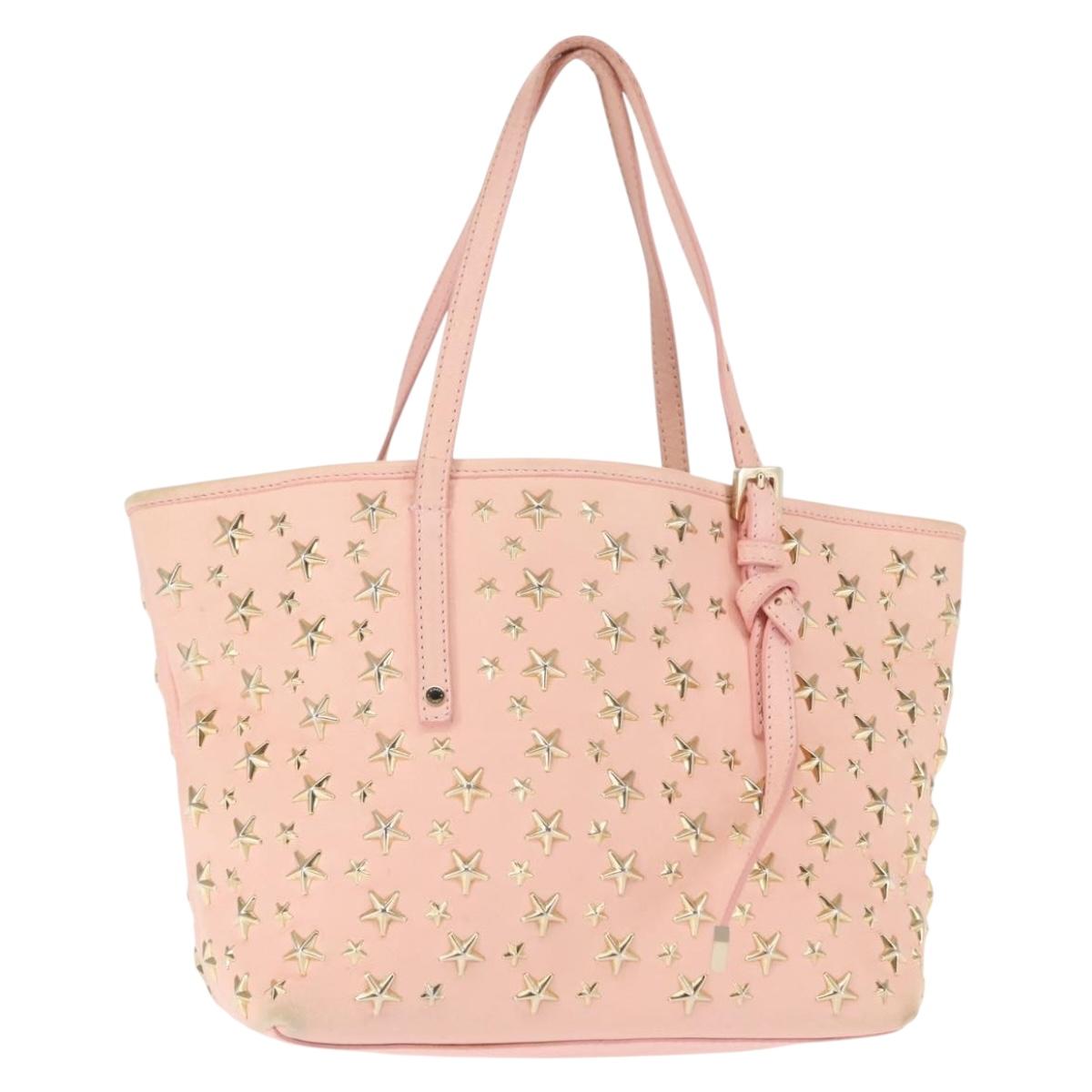 Jimmy Choo Studs Tote Bag Leather Pink Auth BA6901
