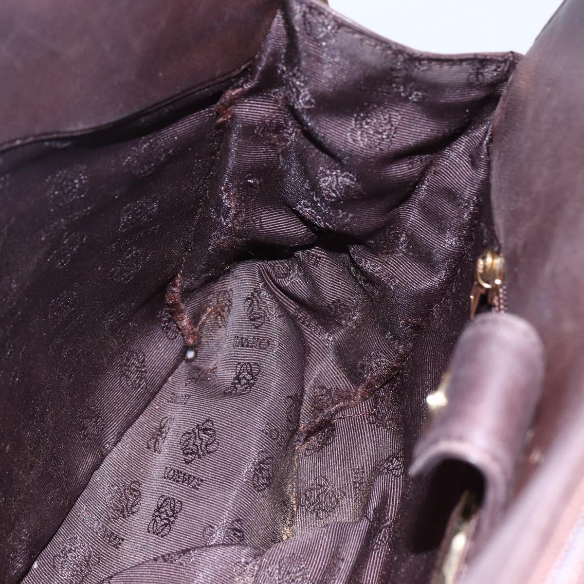 LOEWE Anagram Hand Bag Leather Brown Auth BA6903