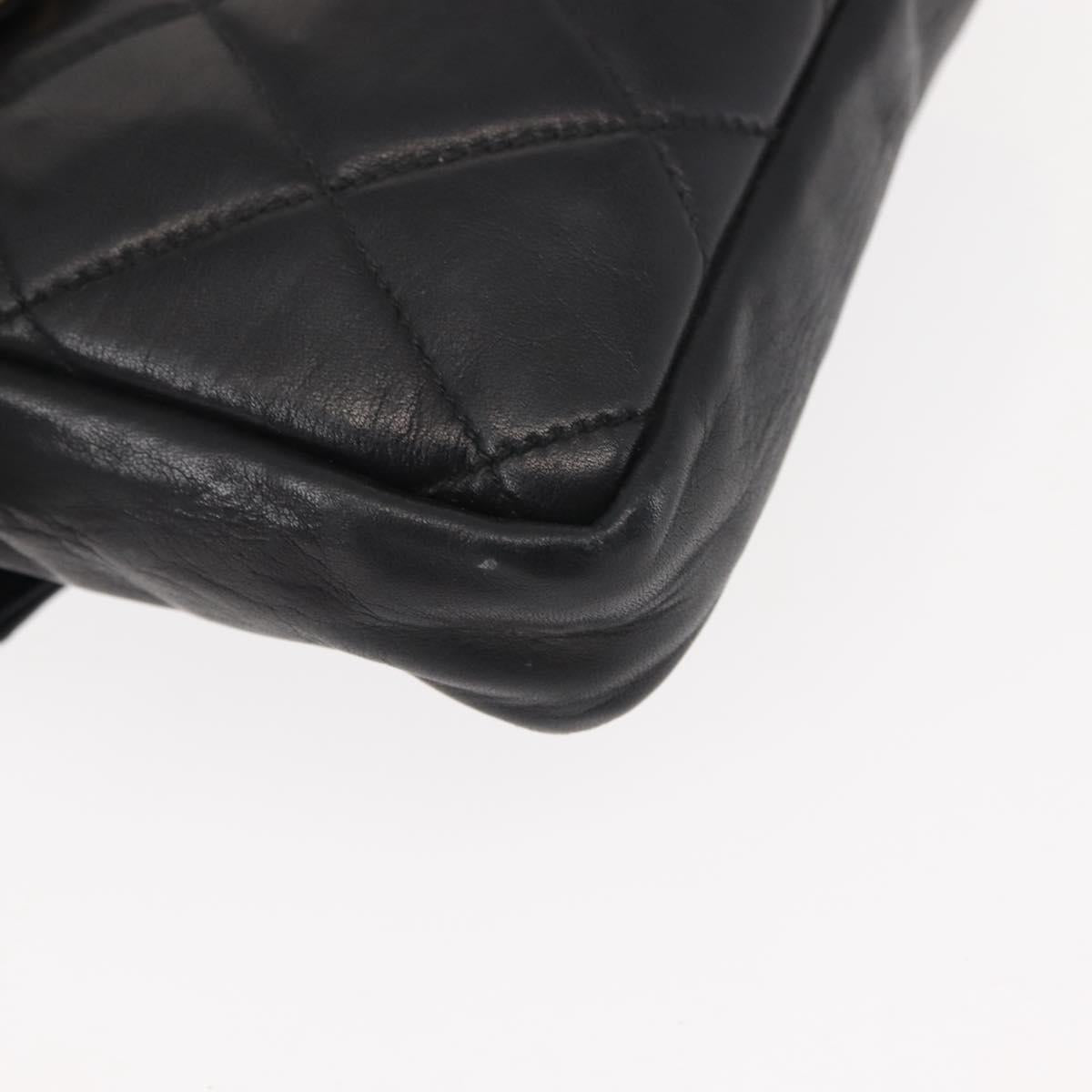 CHANEL Matelasse Waist Bag Lamb Skin Black Gold CC Auth BA6907