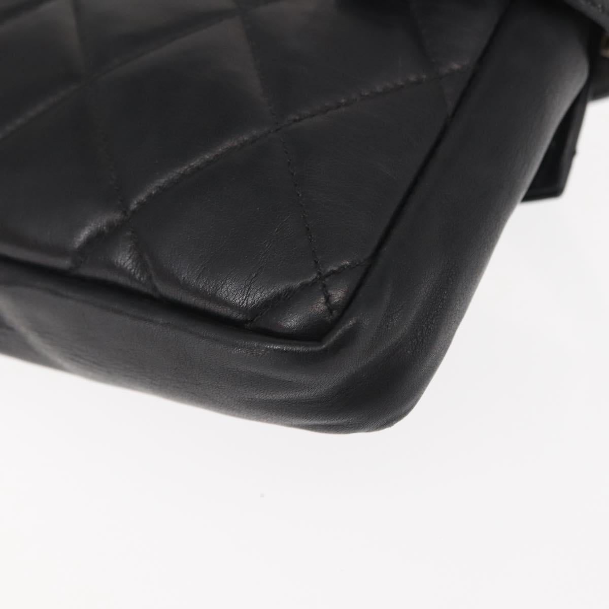 CHANEL Matelasse Waist Bag Lamb Skin Black Gold CC Auth BA6907