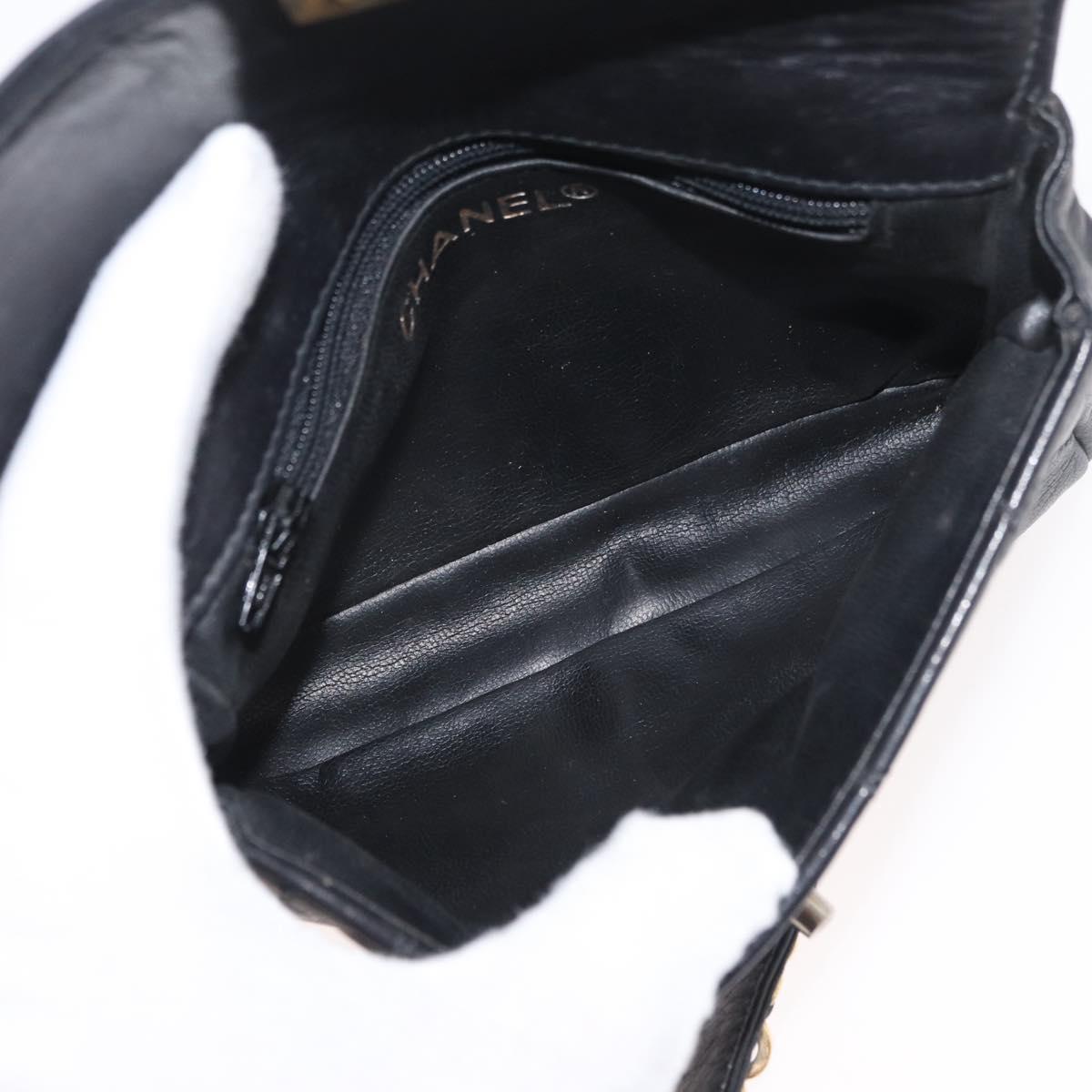 CHANEL Matelasse Waist Bag Lamb Skin Black Gold CC Auth BA6907