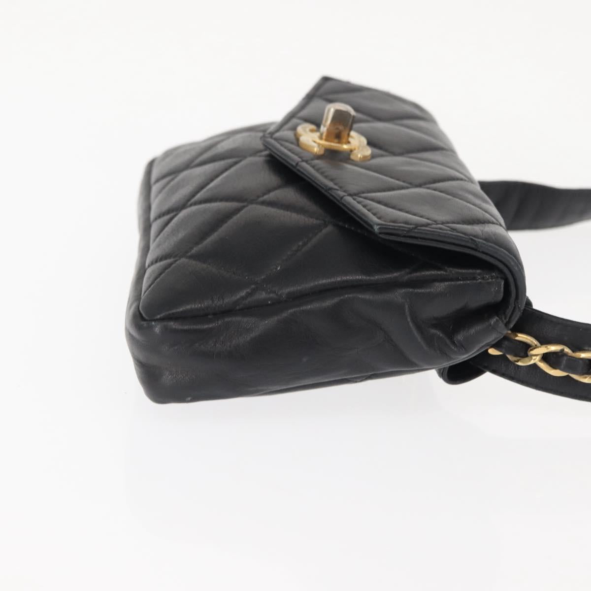 CHANEL Matelasse Waist Bag Lamb Skin Black Gold CC Auth BA6907