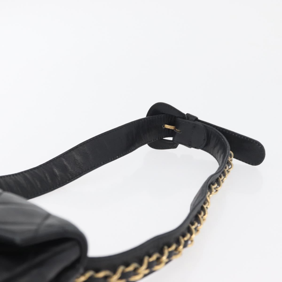 CHANEL Matelasse Waist Bag Lamb Skin Black Gold CC Auth BA6907