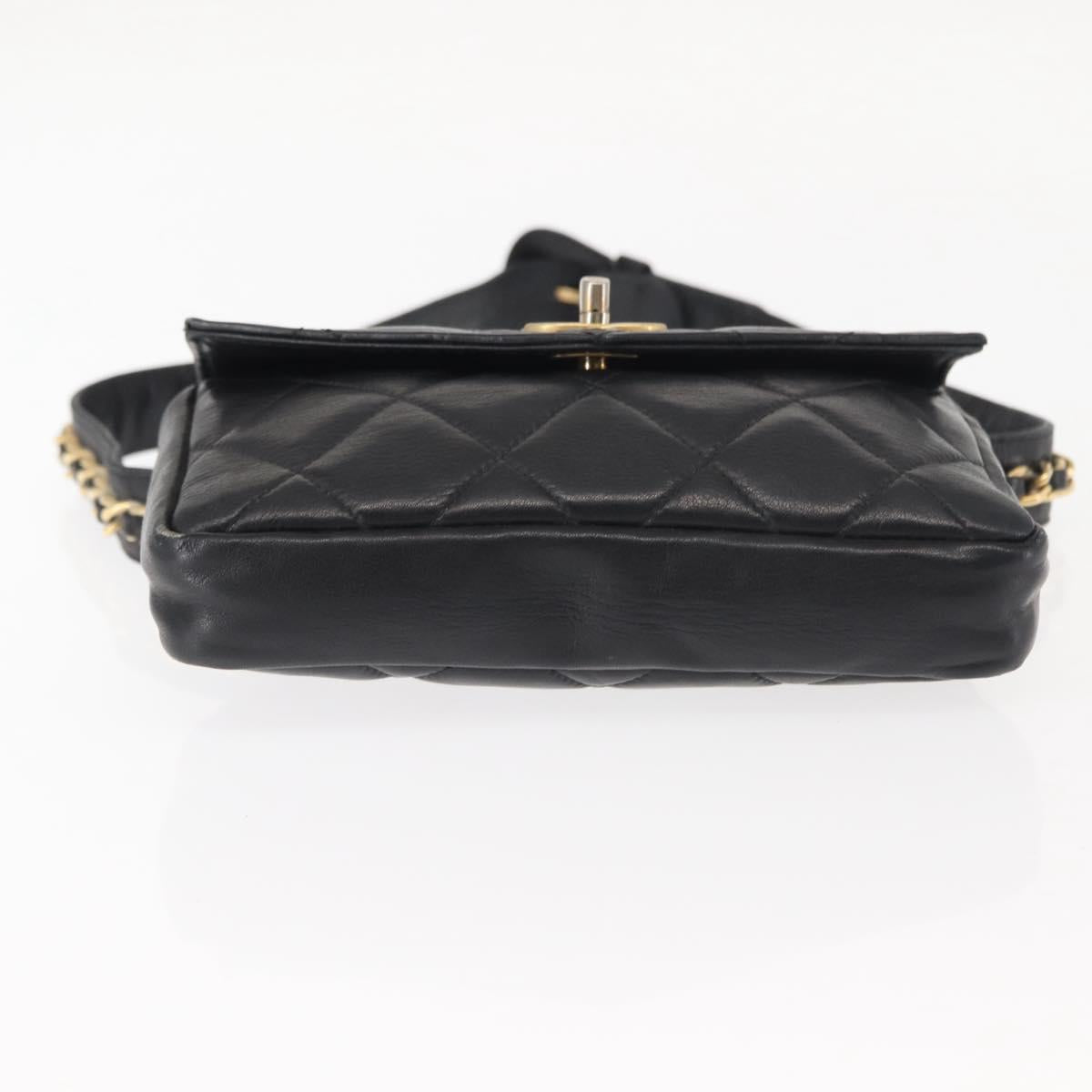CHANEL Matelasse Waist Bag Lamb Skin Black Gold CC Auth BA6907