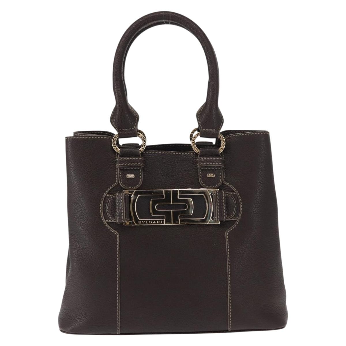BVLGARI Hand Bag Leather Brown Auth BA6908