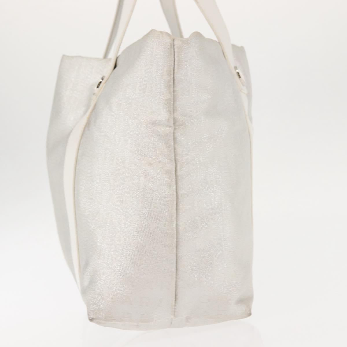 BVLGARI Logo mania Tote Bag Canvas Silver White Auth BA6909