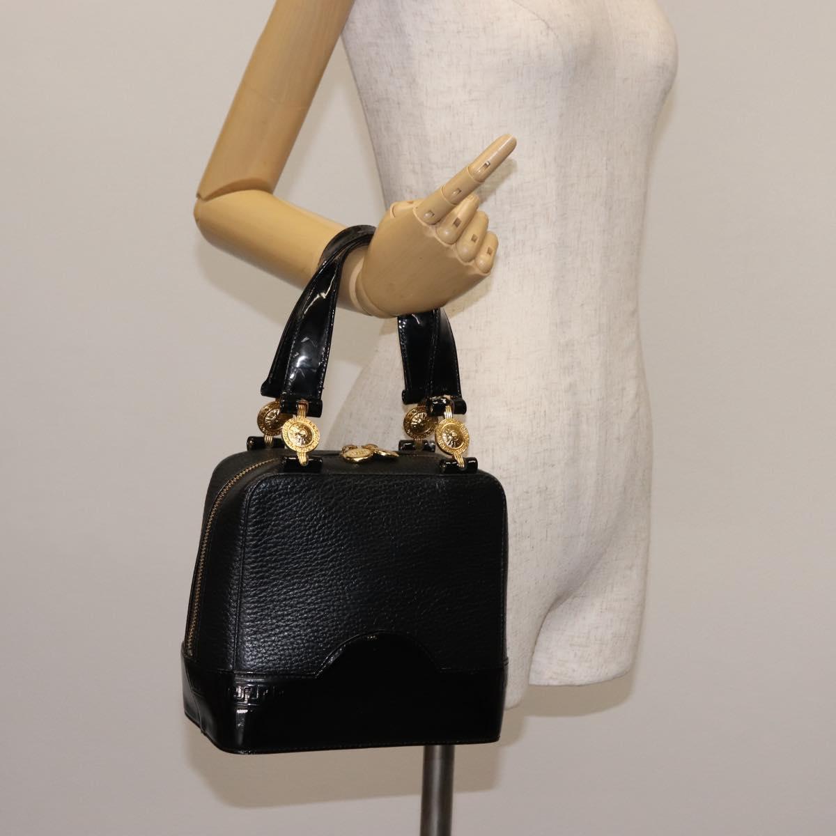 Gianni Versace Hand Bag Leather Black Auth BA6911