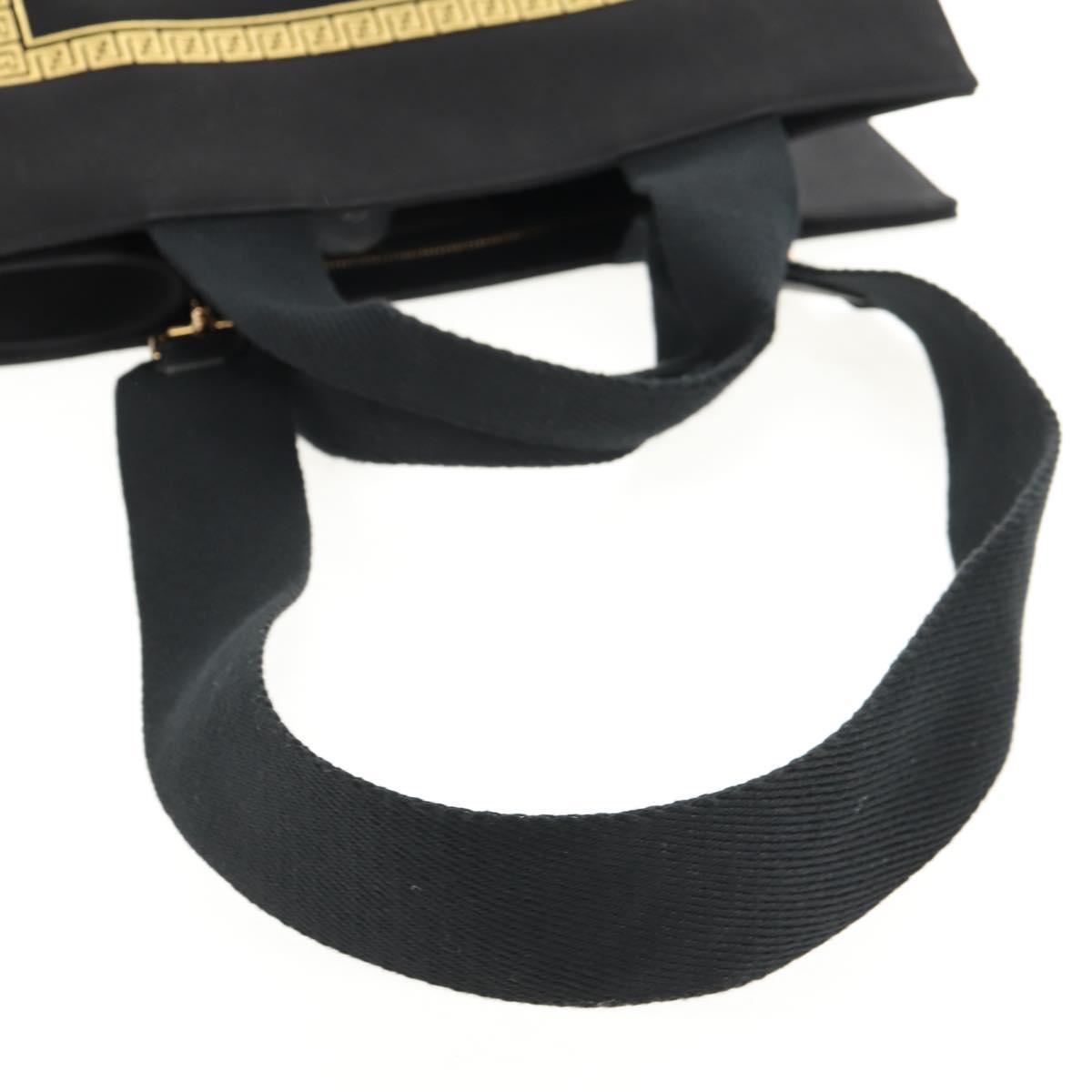FENDI VERSACE Collaboration Tote Bag Canvas 2way Black Gold Auth BA6912M