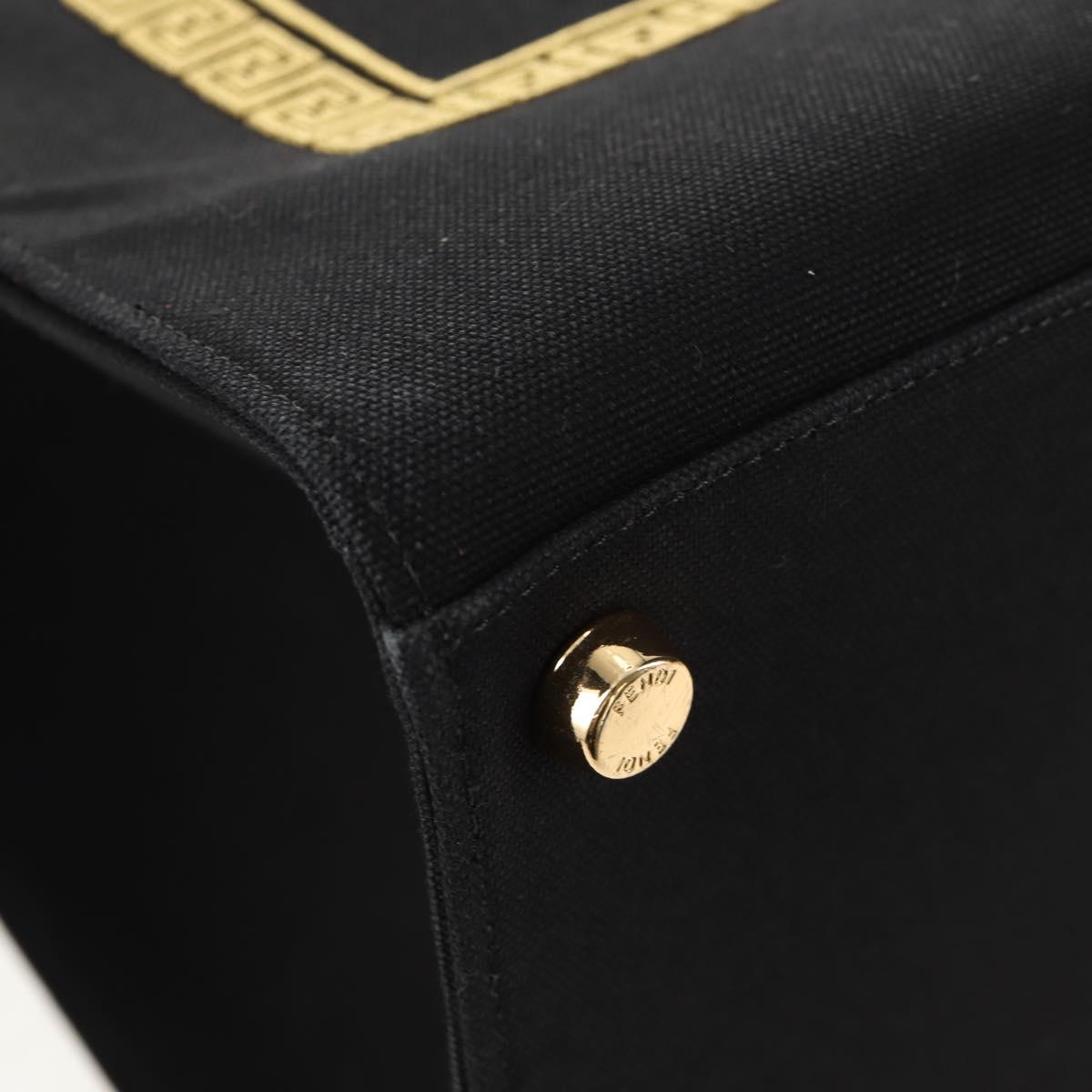 FENDI VERSACE Collaboration Tote Bag Canvas 2way Black Gold Auth BA6912A