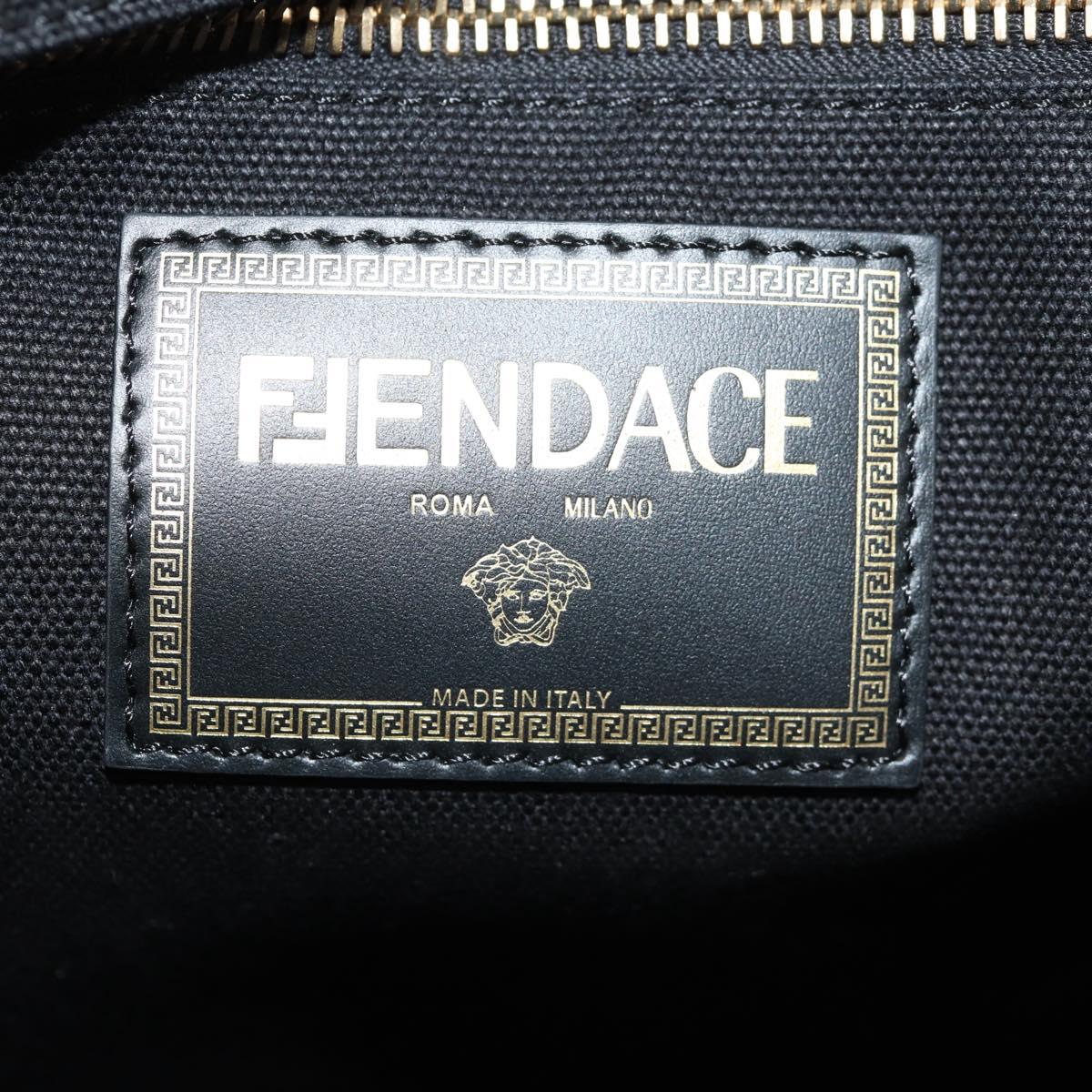 FENDI VERSACE Collaboration Tote Bag Canvas 2way Black Gold Auth BA6912M