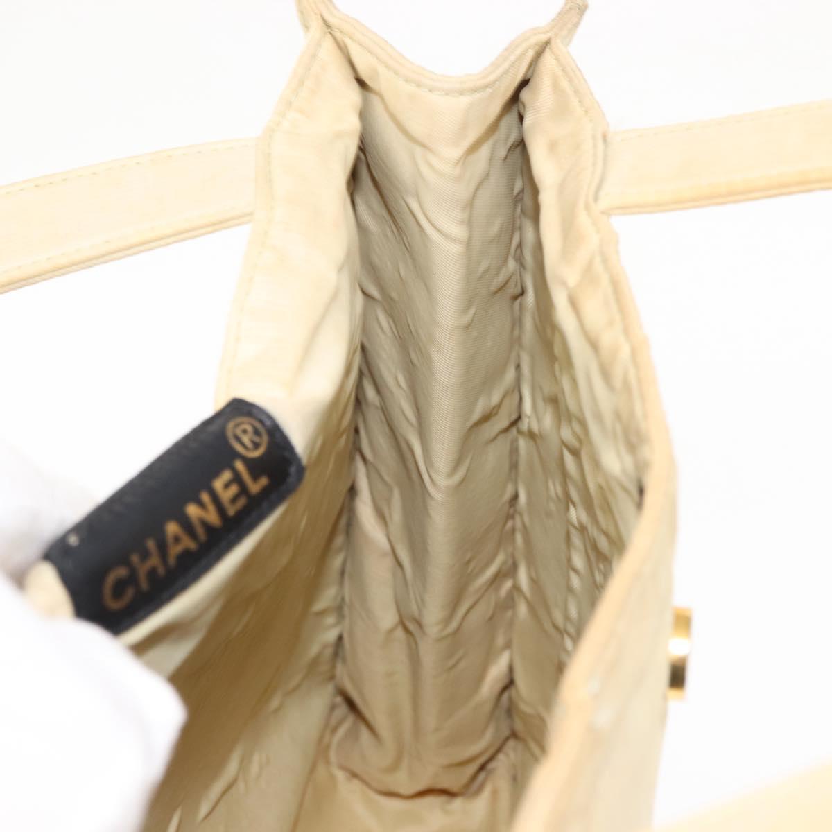 CHANEL Tote Bag Nylon Beige CC Auth BA6913