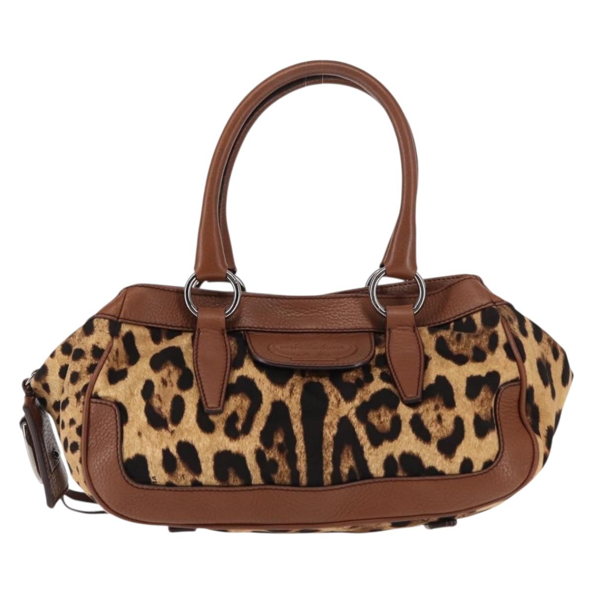 DOLCE&GABBANA Leopard Hand Bag Canvas Brown Auth BA6914