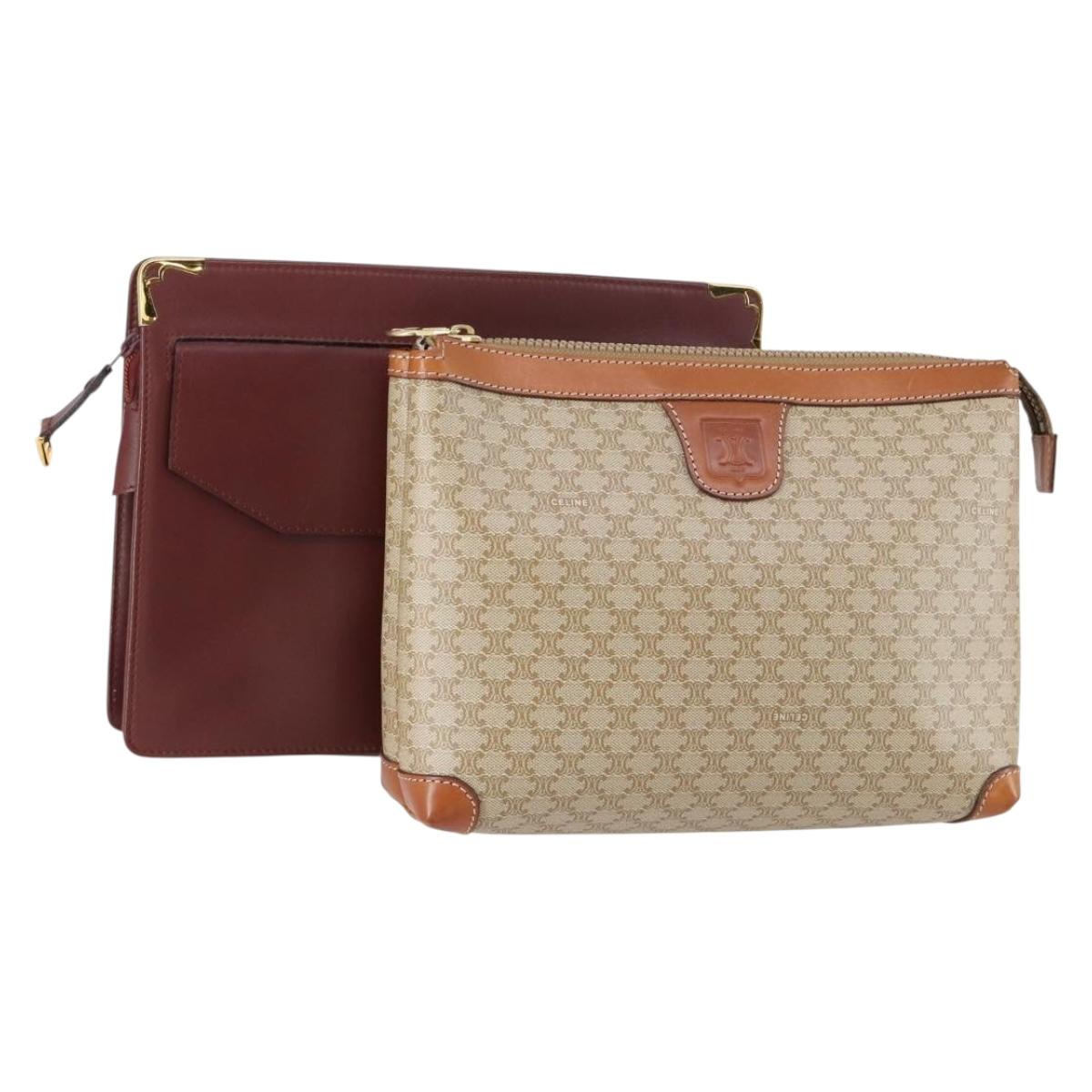 CELINE Cartier Clutch Bag PVC Leather 2 Set Beige Bordeaux Auth BA6920