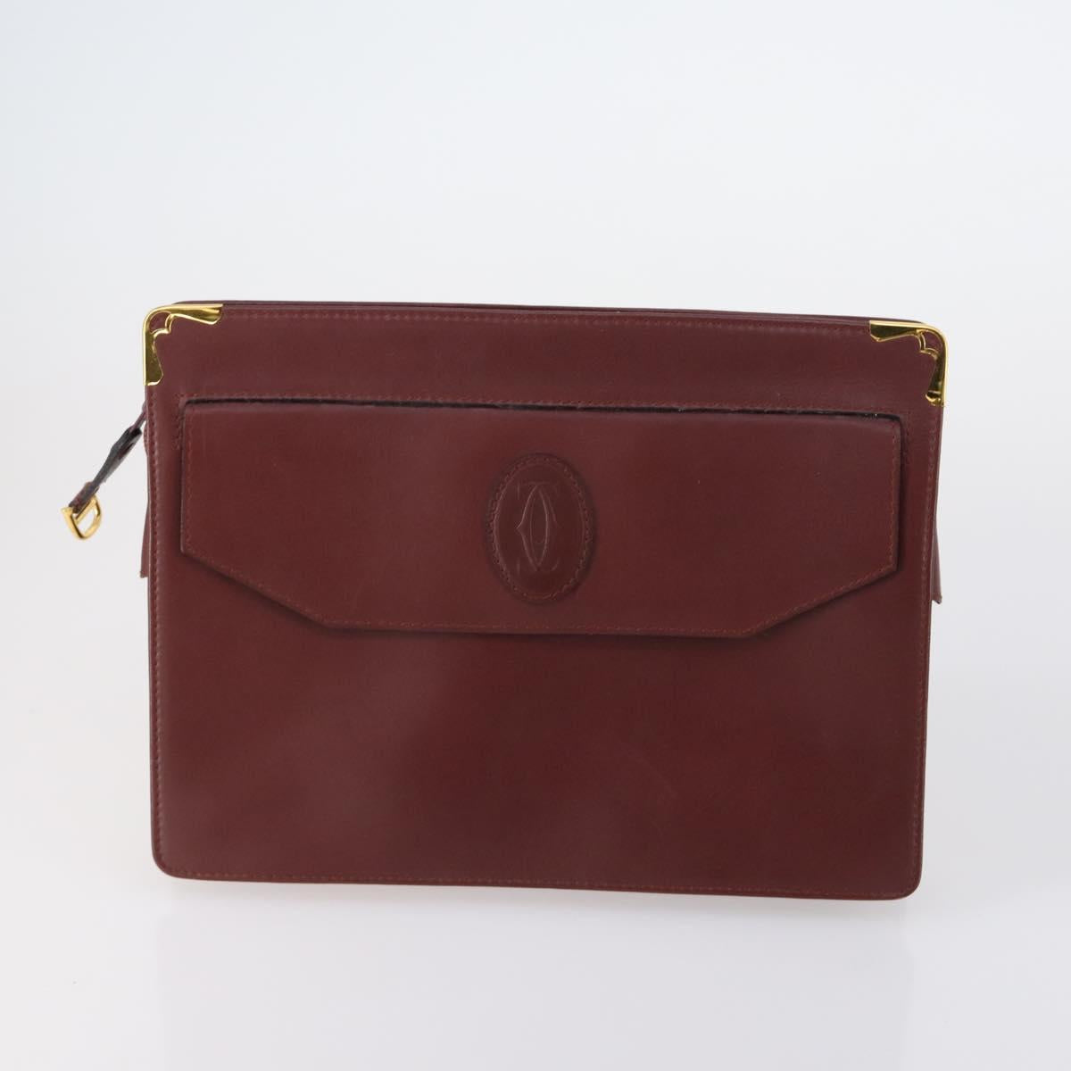 CELINE Cartier Clutch Bag PVC Leather 2 Set Beige Bordeaux Auth BA6920