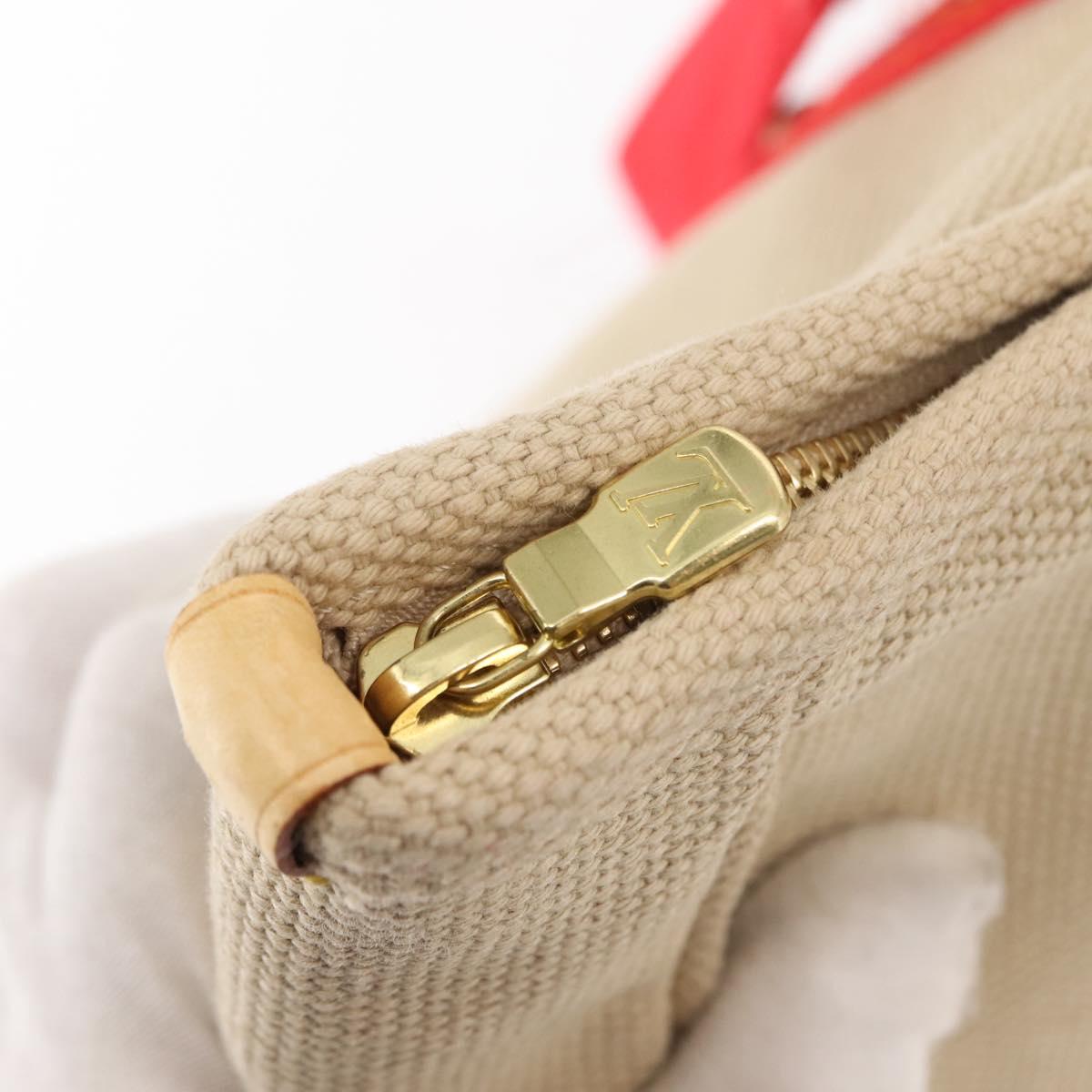 LOUIS VUITTON Antigua Hippo GM Tote Bag Beige Red M40032 LV Auth BA7007