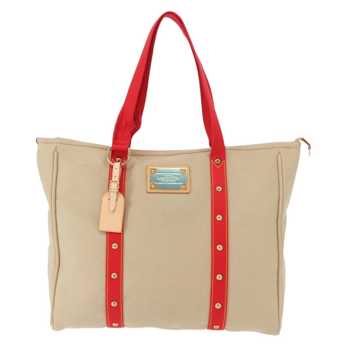 LOUIS VUITTON Antigua Hippo GM Tote Bag Beige Red M40032 LV Auth BA7007