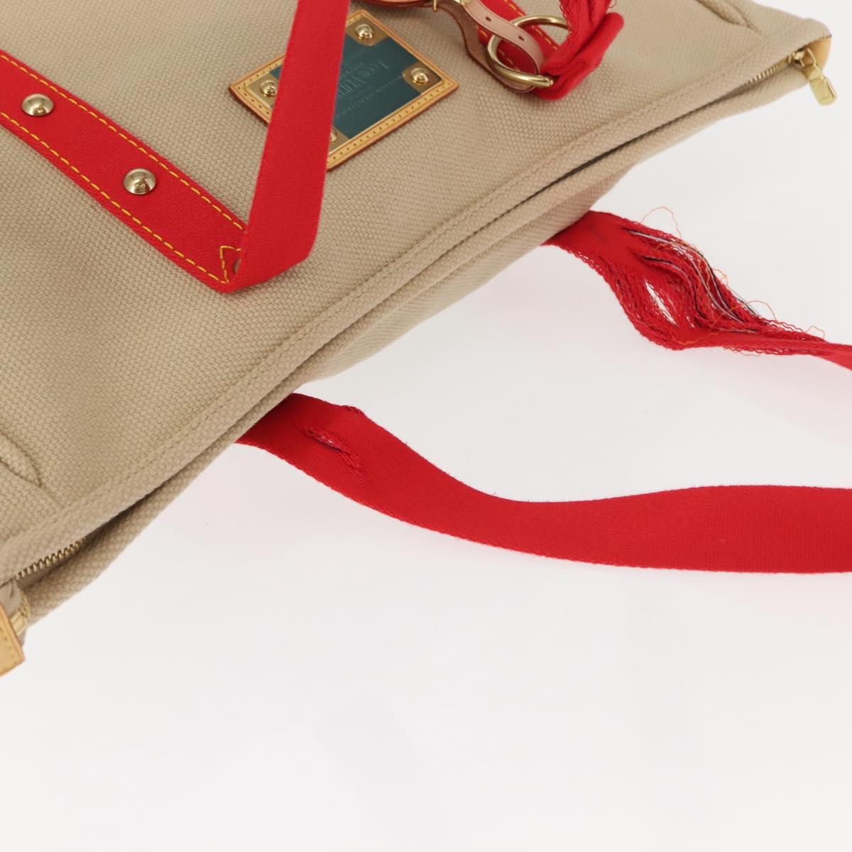 LOUIS VUITTON Antigua Hippo GM Tote Bag Beige Red M40032 LV Auth BA7007