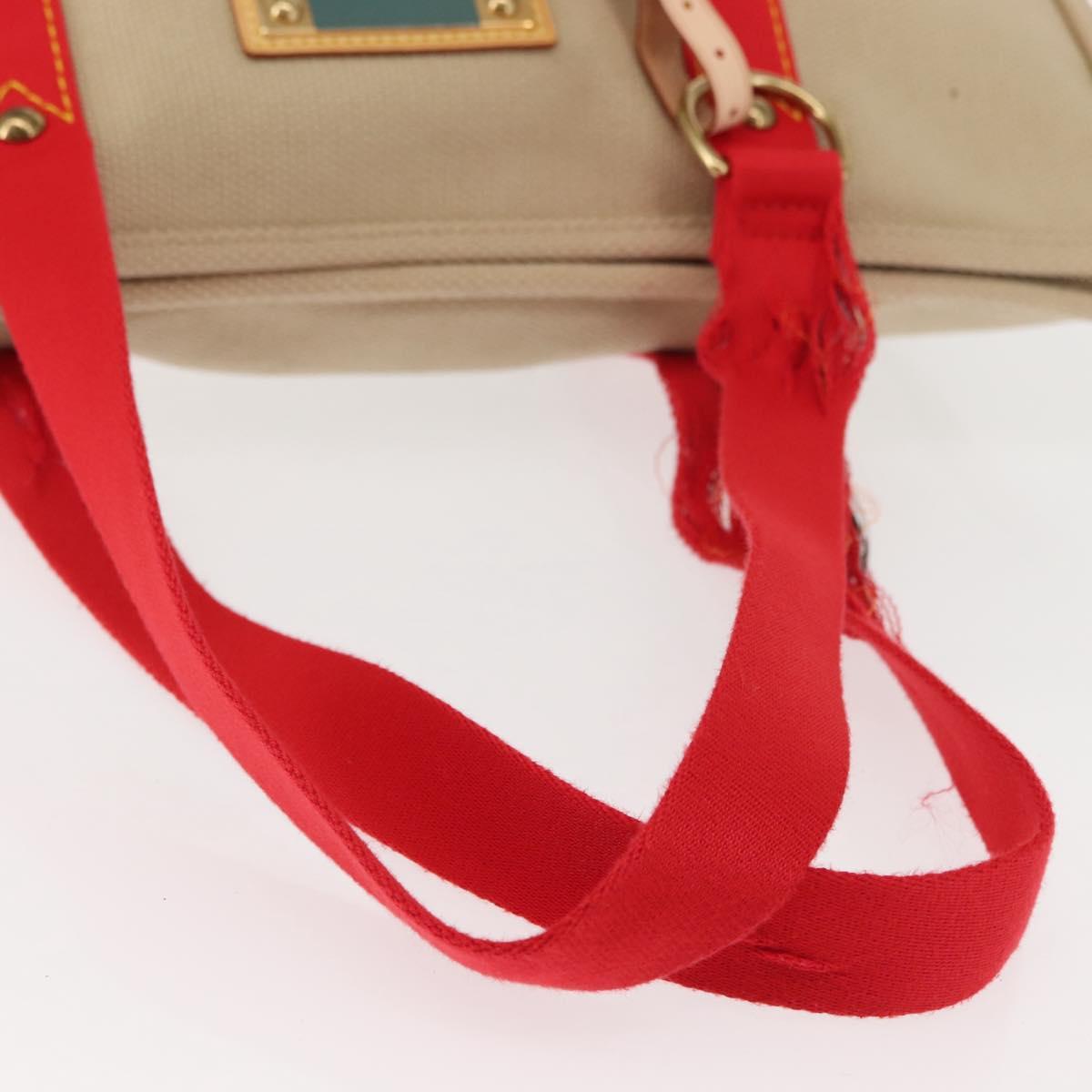 LOUIS VUITTON Antigua Hippo GM Tote Bag Beige Red M40032 LV Auth BA7007