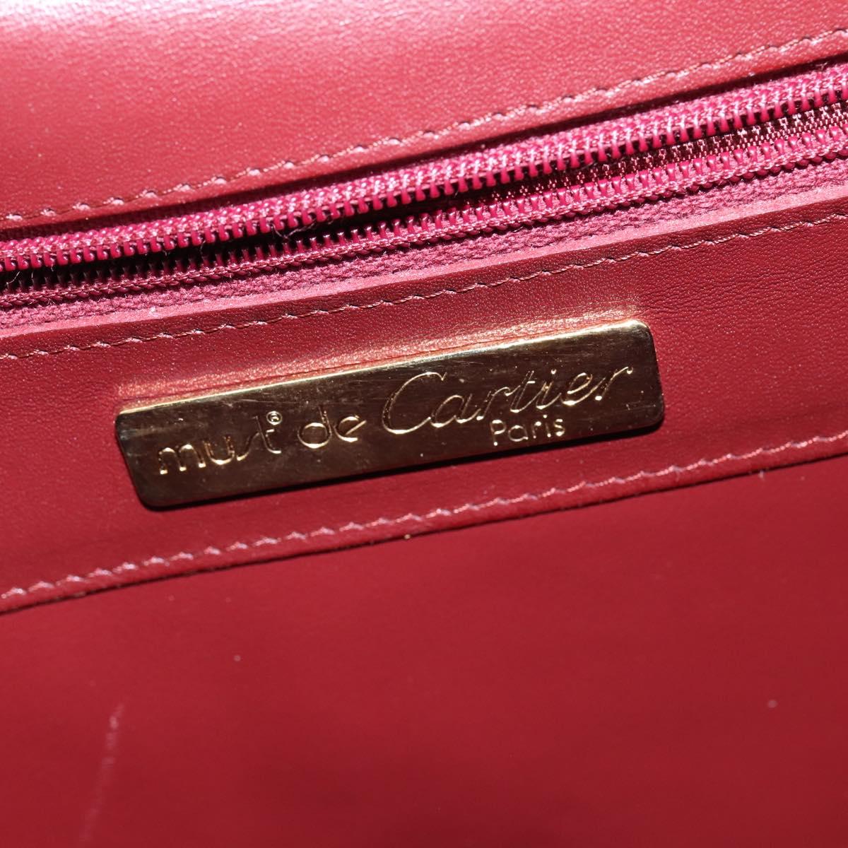 CARTIER Must Line Shoulder Bag Leather Bordeaux Gold Auth BA7015