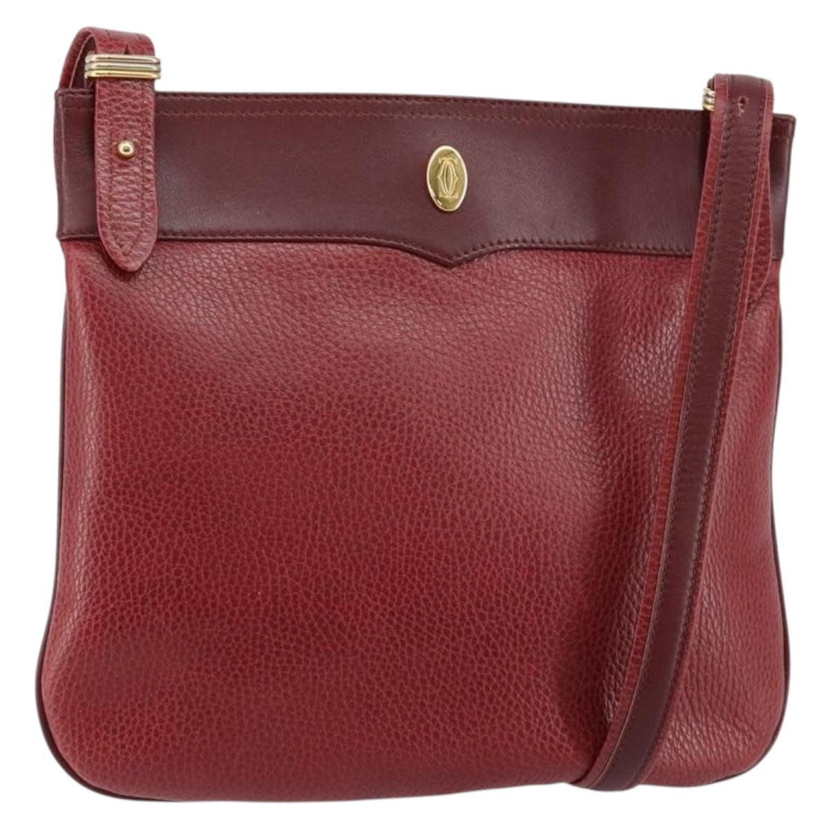 CARTIER Must Line Shoulder Bag Leather Bordeaux Gold Auth BA7016
