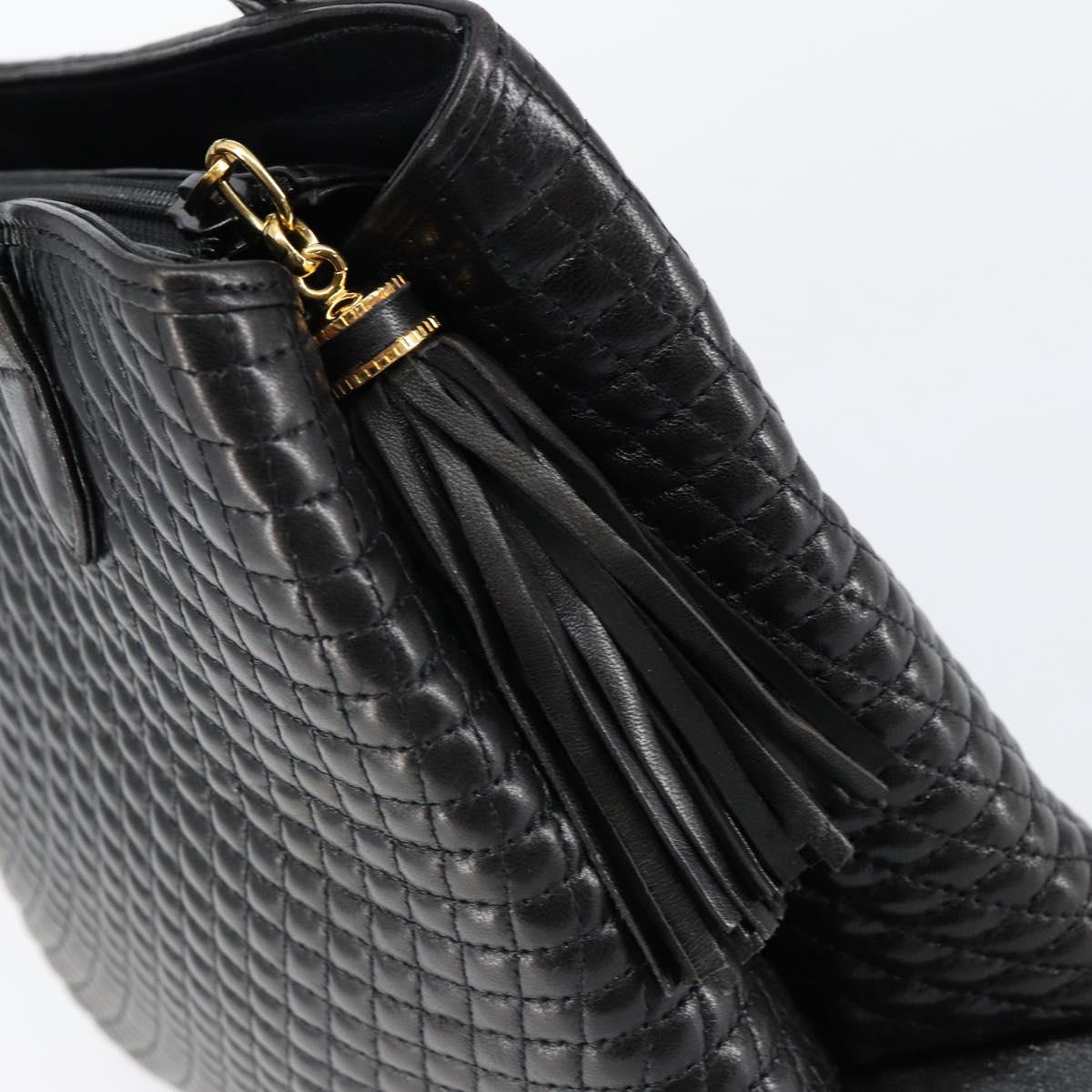 BALLY Hand Bag Leather Black Gold Auth BA7018