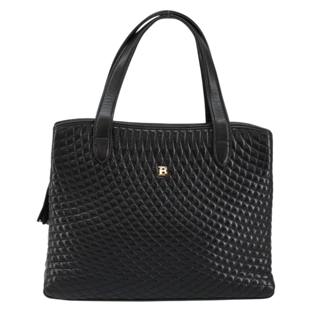 BALLY Hand Bag Leather Black Gold Auth BA7018