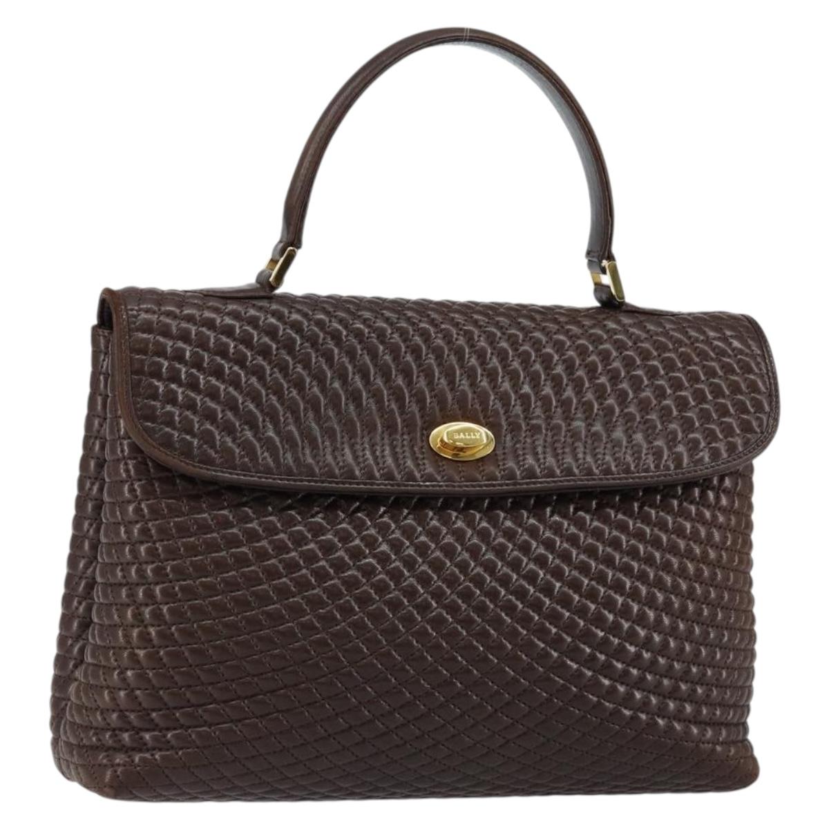 BALLY Hand Bag Leather Brown Gold Auth BA7019