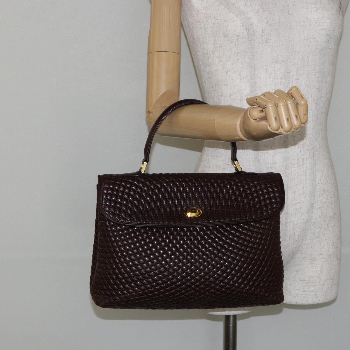 BALLY Hand Bag Leather Brown Gold Auth BA7019