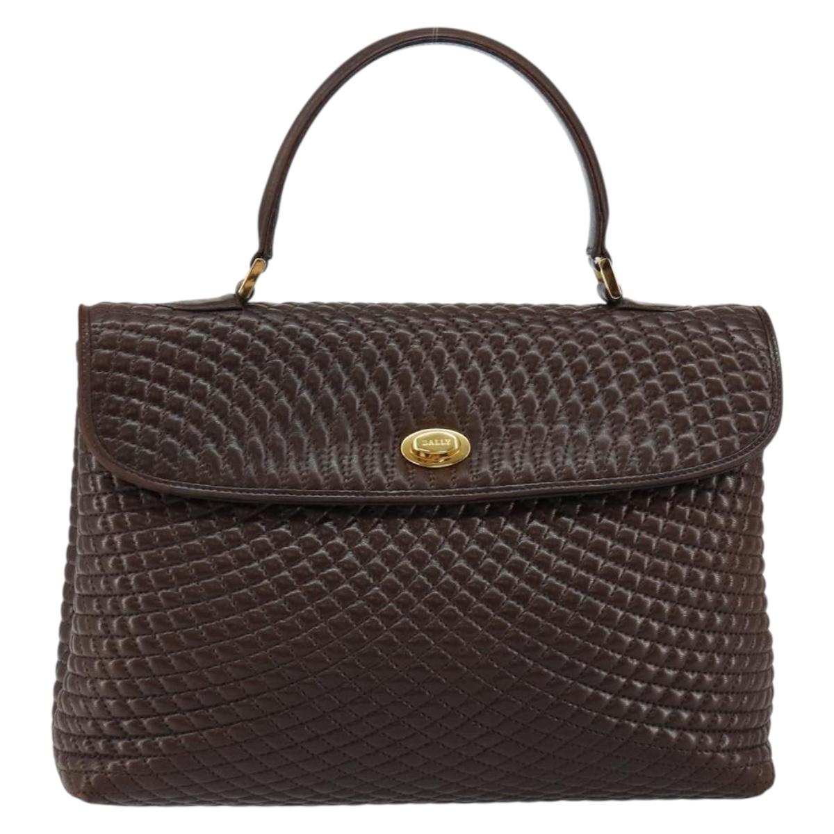 BALLY Hand Bag Leather Brown Gold Auth BA7019