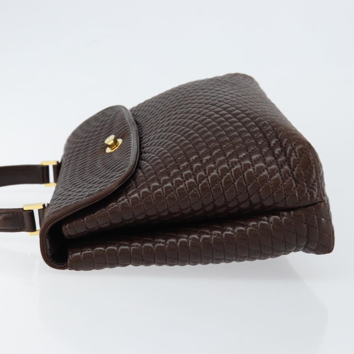 BALLY Hand Bag Leather Brown Gold Auth BA7019