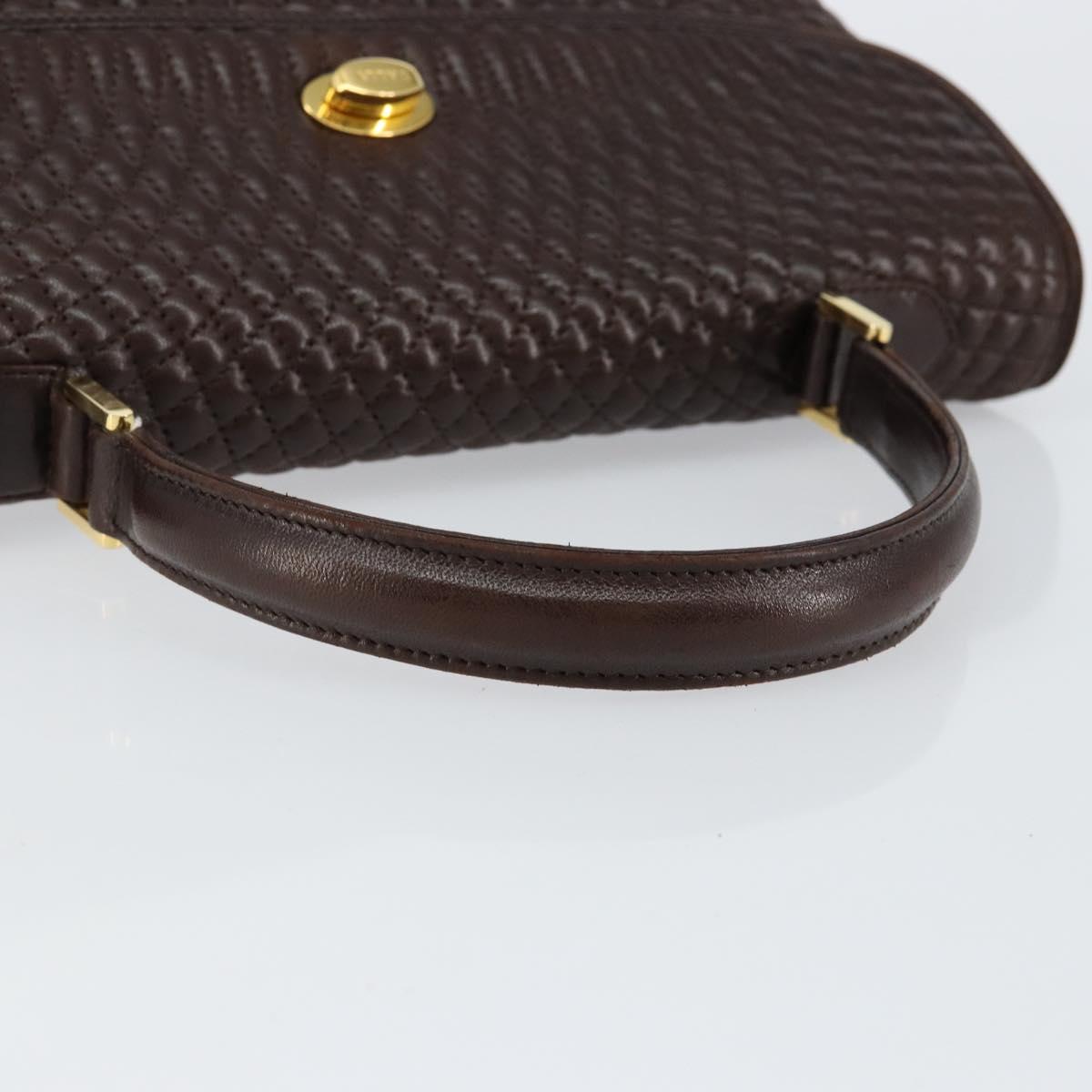 BALLY Hand Bag Leather Brown Gold Auth BA7019