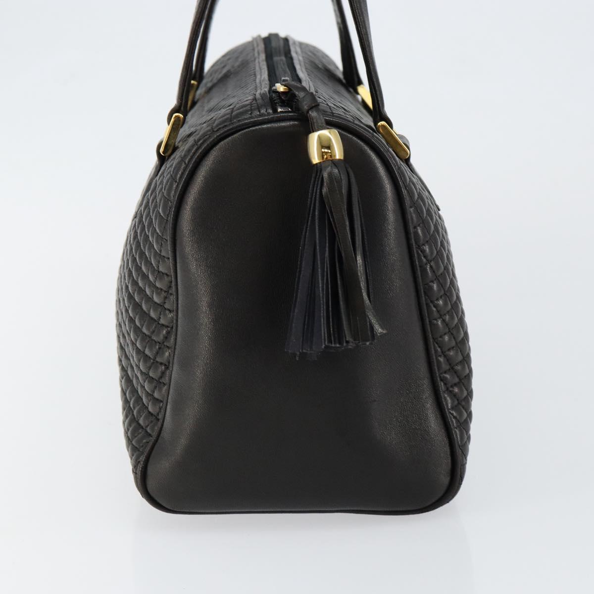BALLY Hand Bag Leather Black Gold Auth BA7020