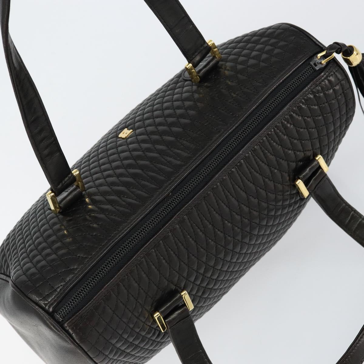 BALLY Hand Bag Leather Black Gold Auth BA7020